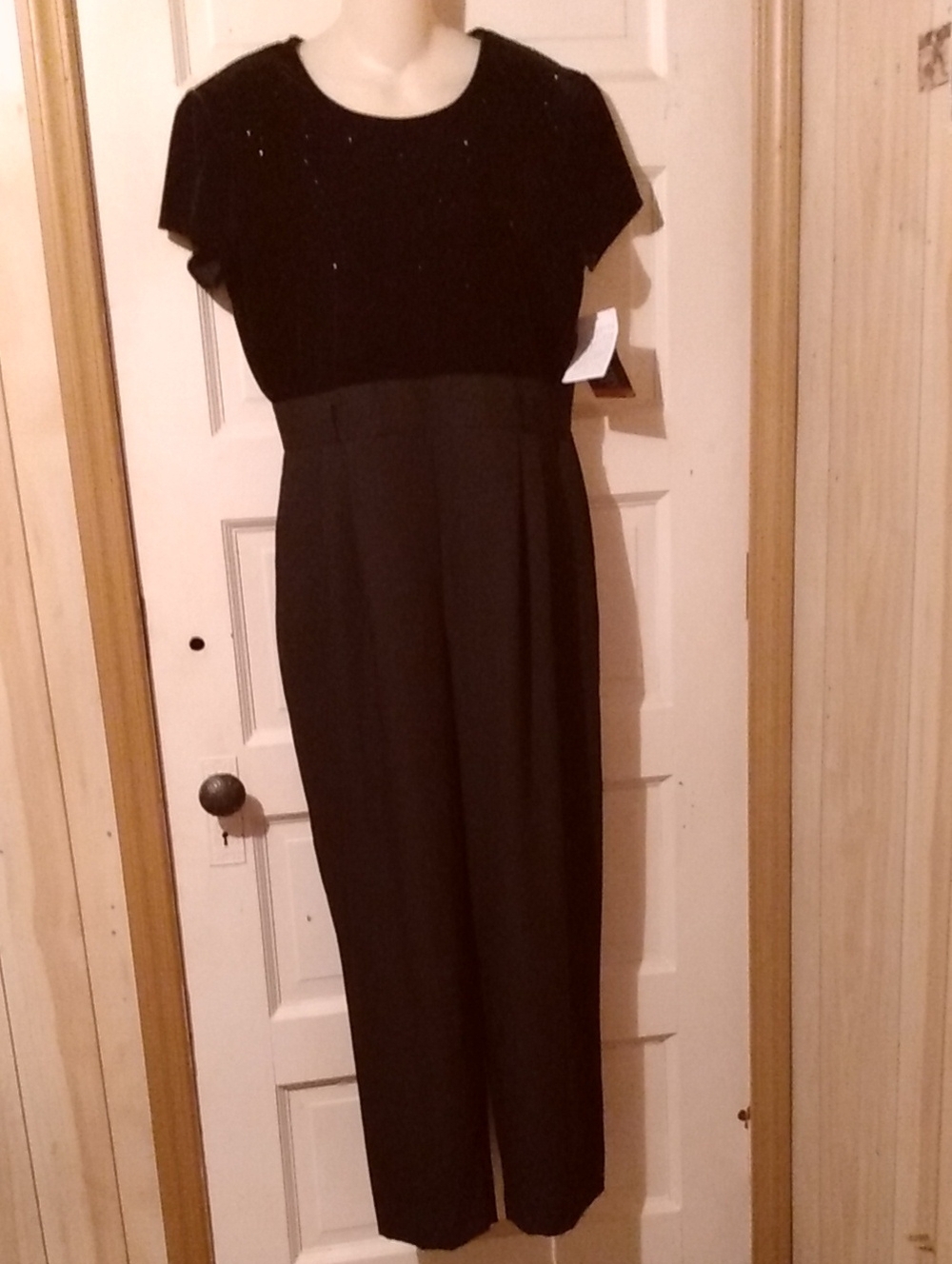 Black Velvet Sparkly Vtg New old Stock Dressy Mobwife Goth Elvira JumperPantsuit